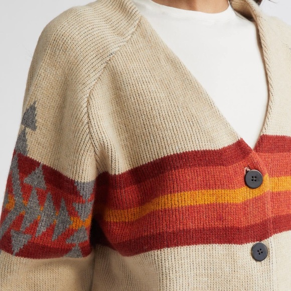 Pendleton Cream and Red Cardigan Sweater Oversized Wool Blend - Picture 5 of 13